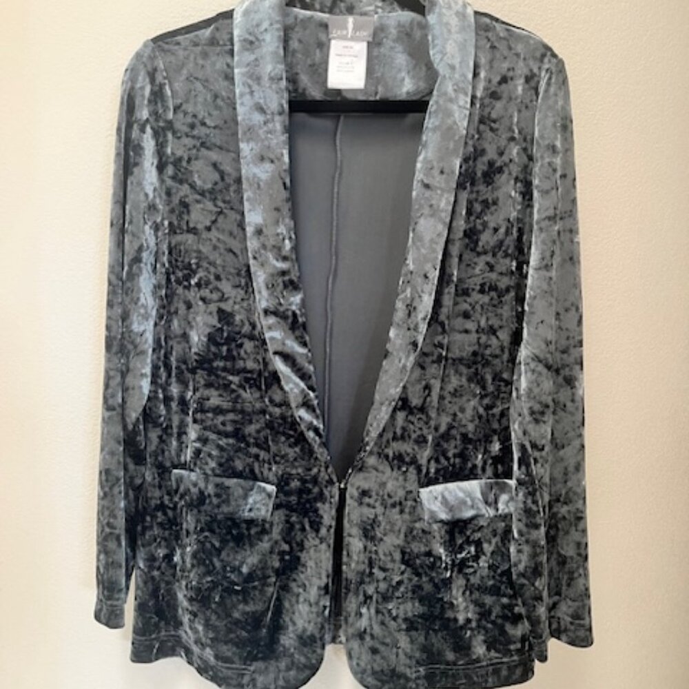 Fair Lady Silver Crushed Velvet Blazer Sz 10 Flap pocket princess seam tailoring
